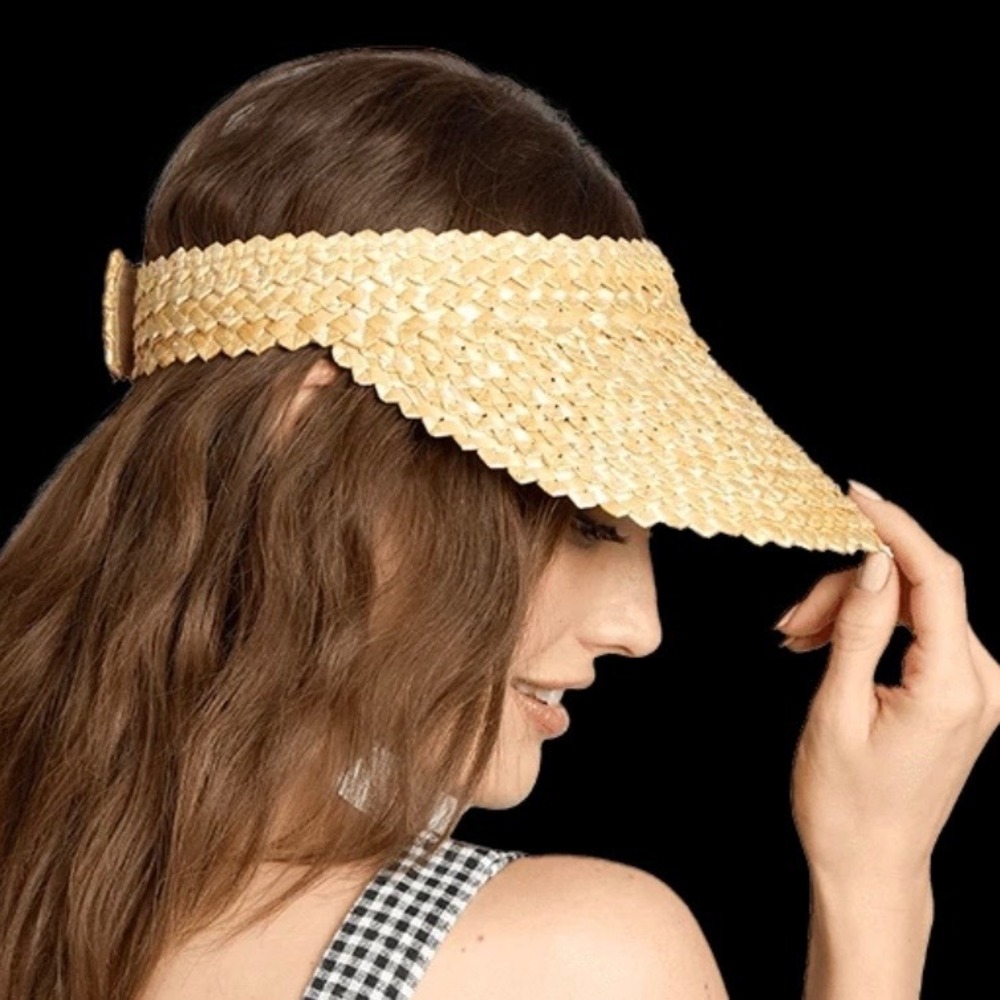 Beach Riot Natural Woven Straw Sun Visor Adjustable Tan Summer Beach Hat OS